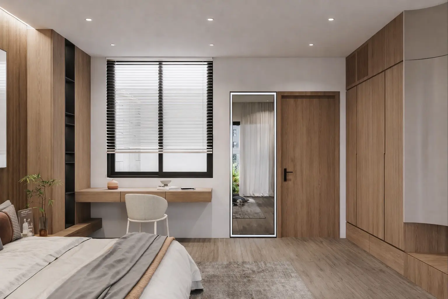 Second bedroom with a built-in study and joinery wall